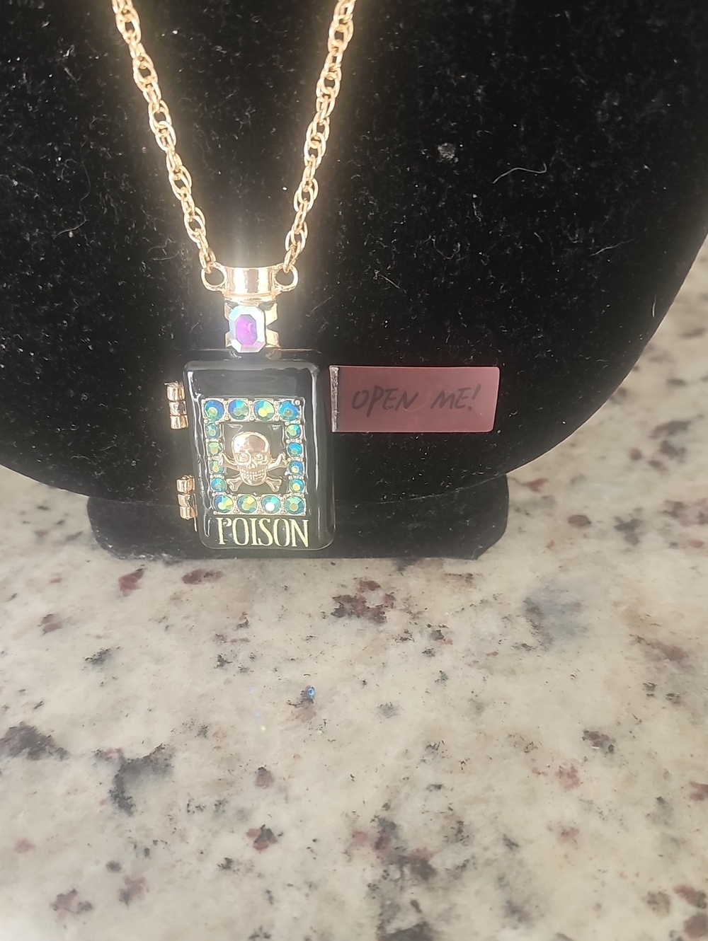 Betsey Johnson Poison Locket Necklace in Black and Gold - Novelty Bottle Pendant